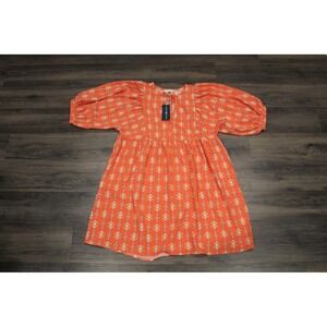 Michelle McDowell Orange Floral Print Puff Sleeve‎ Mini Dress XL X-Large NWT